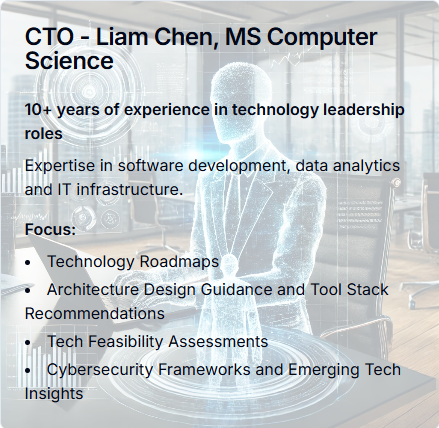 CTO - Liam Chen, MS Computer Science